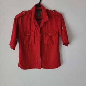 Ralph Lauren Red Button-Up Short Sleeve Top